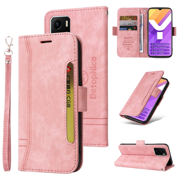 Pink leather phone case with dual-side buckle, flip cover, and wrist strap.