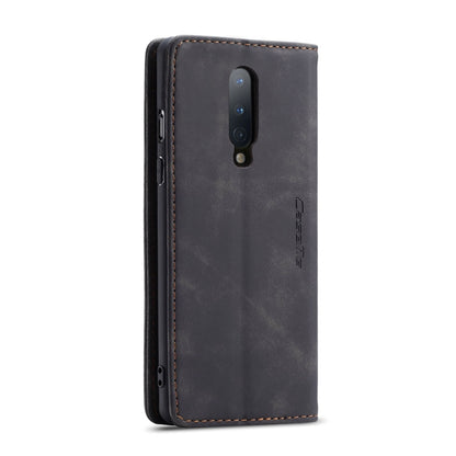 Leather phone case with camera cutout and stitched trim, dark gray
