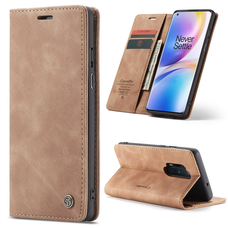 Tan leather flip phone case with card slots, wallet, and stand