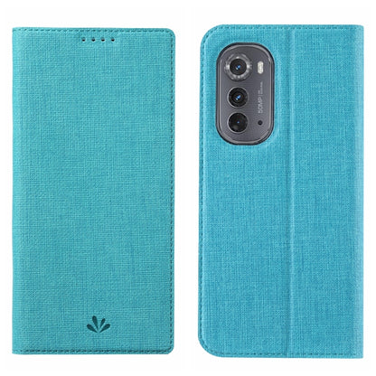 Blue fabric folio phone case with flap cutouts and rear camera opening