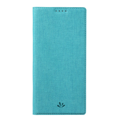 Blue fabric folio phone case with front flap and small emblem
