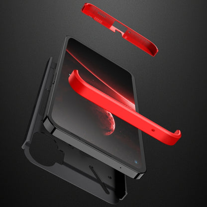 Black full-coverage phone case with red side frame and screen-cover lip