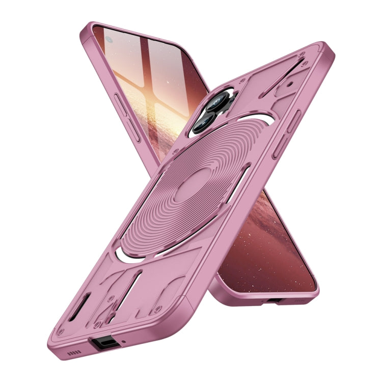 Rose gold full-coverage phone case with circular wireless charging pad