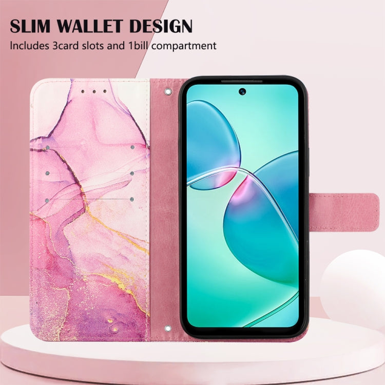 Marble pattern flip leather phone case with slim wallet slots, pink marble swirls