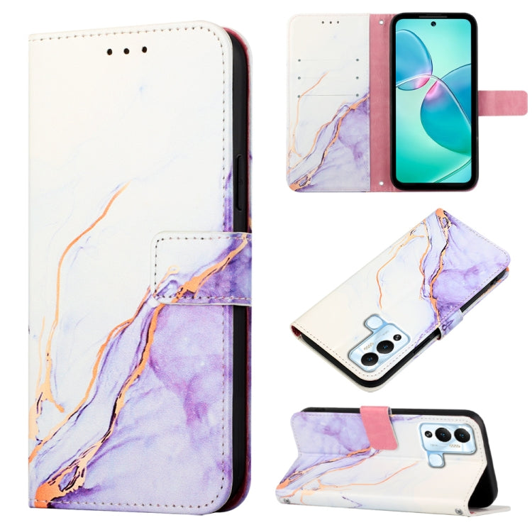 Marble-pattern flip leather phone case, white and lavender with card-style folio