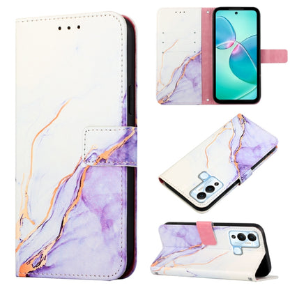 Marble-pattern flip leather phone case, white and lavender with card-style folio