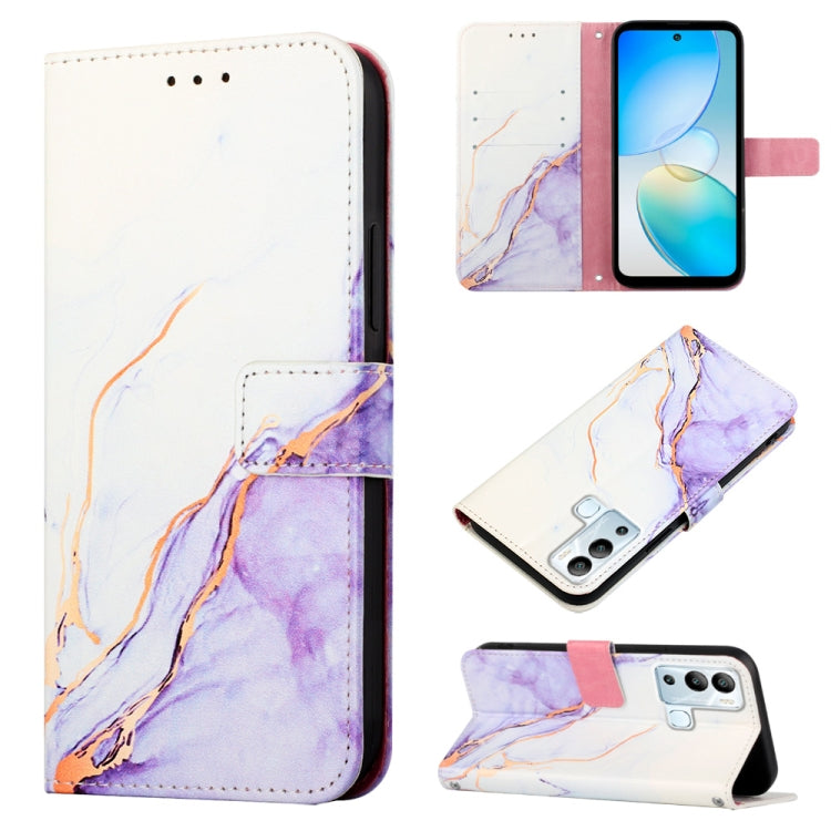 Marble-pattern flip leather phone case, white and lavender marble with flip cover