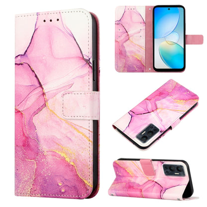 Marble-pattern flip leather phone case, pink and purple marbled wallet style