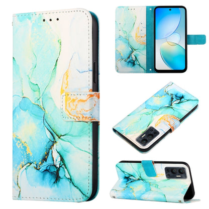 Marble-pattern flip leather phone case, aqua blue and green marbling with folio