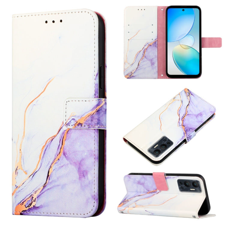 Marble-pattern flip leather phone case in white, pink, and purple with magnetic closure