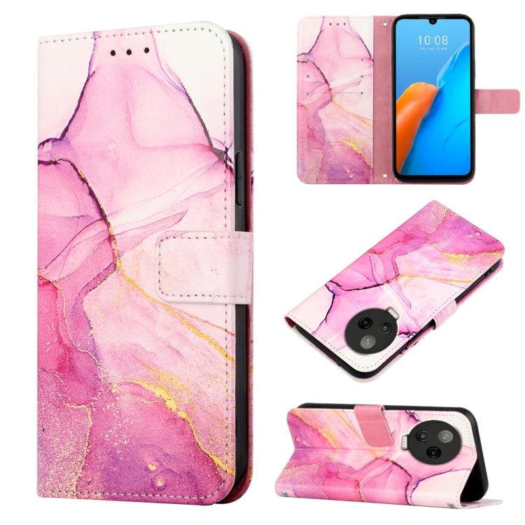 Marble-pattern flip leather phone case, dusty pink and white marble with folio