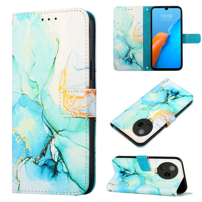 Marble-pattern flip leather phone case, teal and aqua marble with stand-ready folio