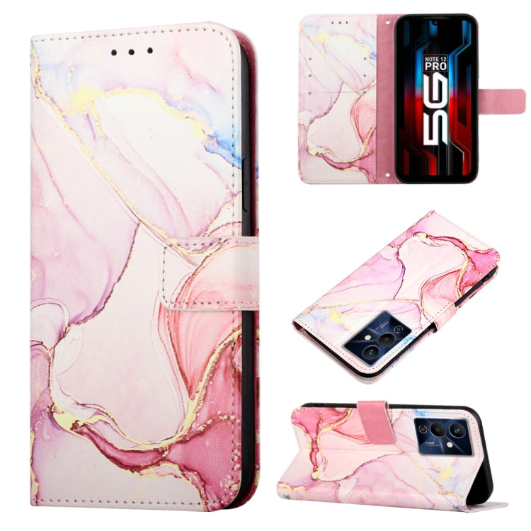 Marble-pattern flip leather phone case with pink marble design and gold accents on white