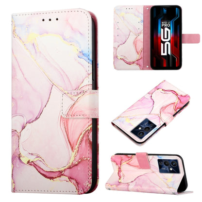 Marble-pattern flip leather phone case with pink marble design and gold accents on white