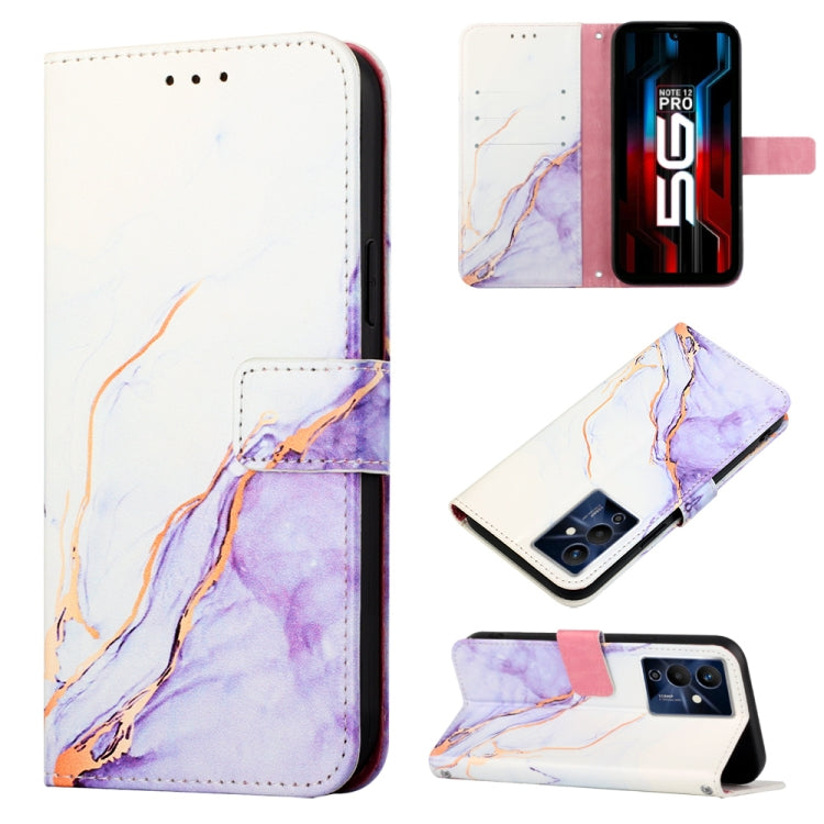 Marble pattern flip leather phone case, white with purple streaks, card cutout