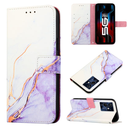 Marble pattern flip leather phone case, white with purple streaks, card cutout