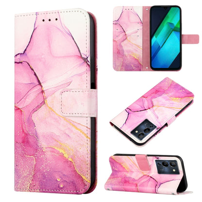 Marble-pattern flip leather phone case in pink and purple with gold streaks and card slot