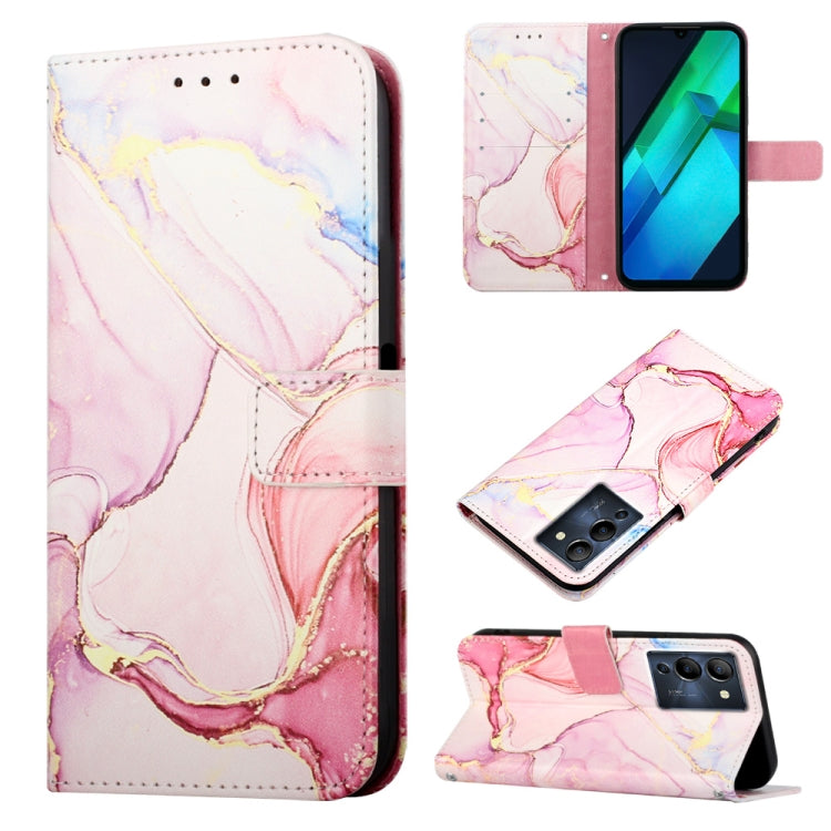 Marble pattern flip leather phone case, pink marble with gold-toned lines, camera cutout