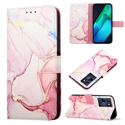 Marble pattern flip leather phone case, pink marble with gold-toned lines, camera cutout