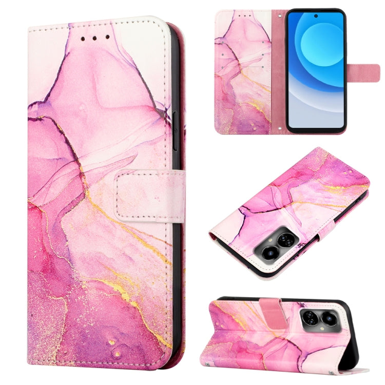 Marble pattern flip leather phone case, pink and purple with card holder flap