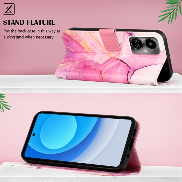 Marble pattern flip leather phone case with fold-out kickstand, pink and purple