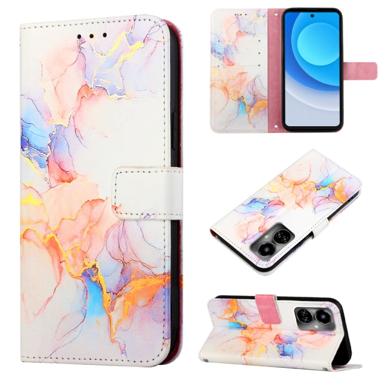 Marble pattern flip leather phone case, pastel pink and orange with card flap