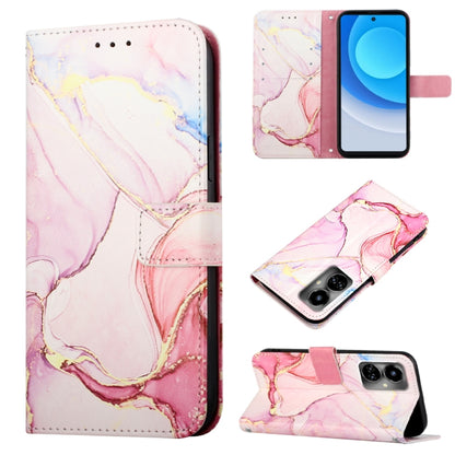 Marble pattern flip leather phone case, pale pink with purple accents and camera cutout