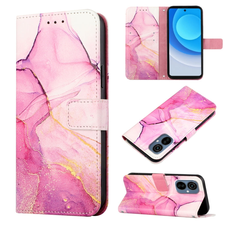 Marble pattern flip leather phone case, pink and purple with card holder flap