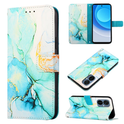 Marble pattern flip leather phone case, blue-green and gold design, with wallet-style flap