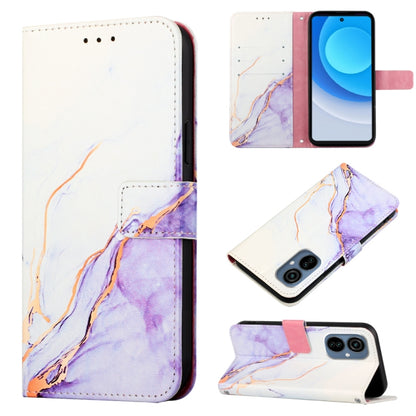 Marble pattern flip leather phone case, white and purple marble design, wallet-style flap