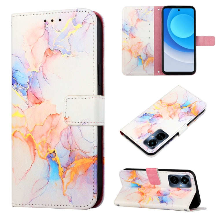 Marble pattern flip leather phone case, pastel pink marble with multicolor veins, wallet-style flap