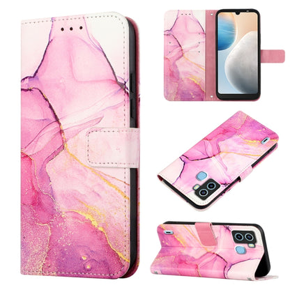 Marble pattern flip leather phone case, pink marble with gold flecks, wallet-style flap