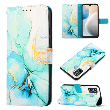 Marble blue flip leather phone case with wallet folio, card slots, and stand