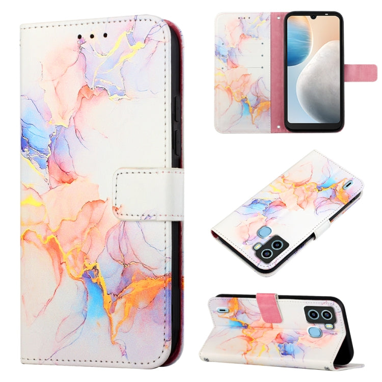Marble pastel flip leather phone case with wallet folio, card slots, and stand