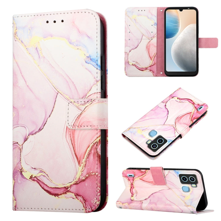 Marble pink flip leather phone case with wallet folio, card slots, and stand