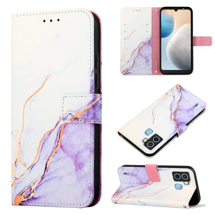 Marble white and purple flip leather phone case with wallet folio, card slots, stand