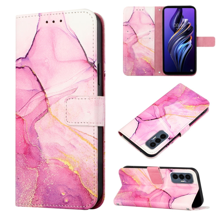 Marble pink flip leather phone case with wallet folio, card slots, and stand