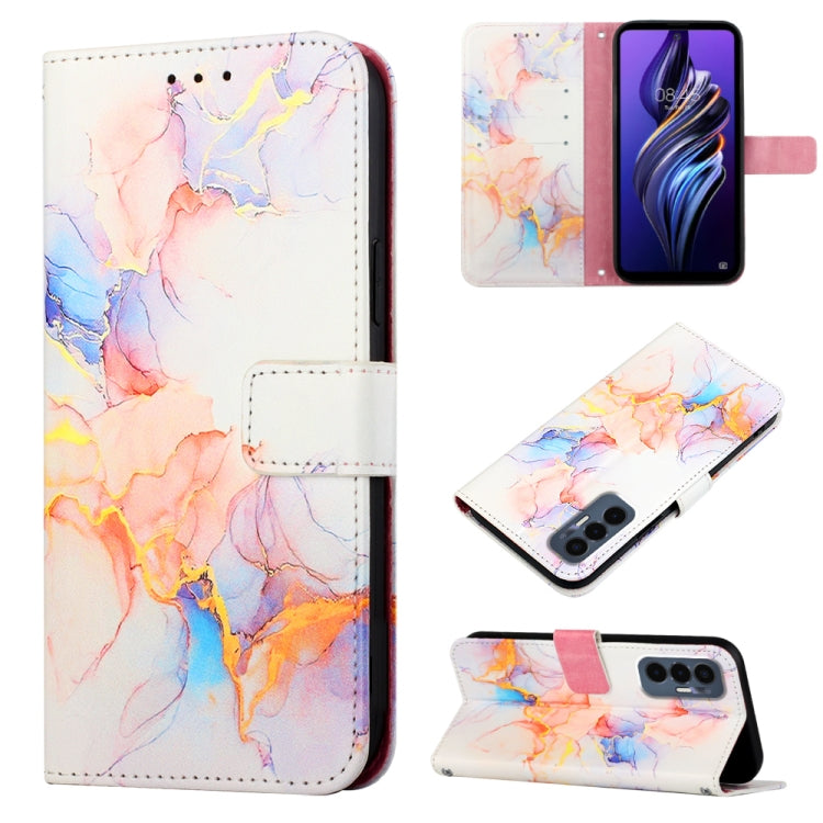 Marble pastel flip leather phone case with wallet folio, card slots, and stand