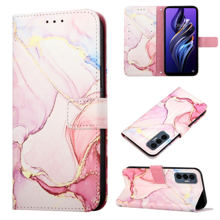Marble pink flip leather phone case with wallet folio, card slots, and stand