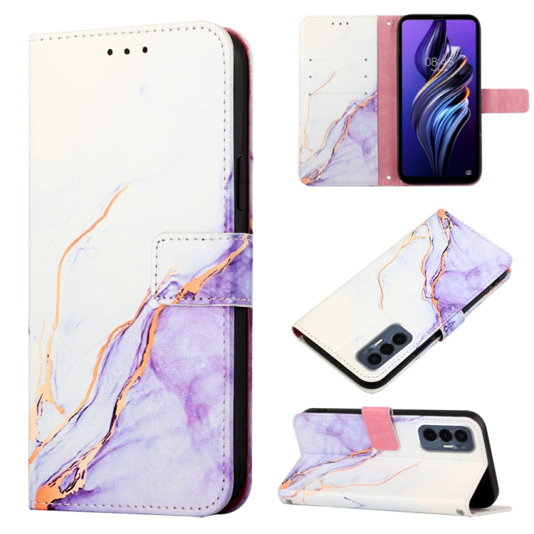 Marble white and purple flip leather phone case with wallet folio, card slots, stand