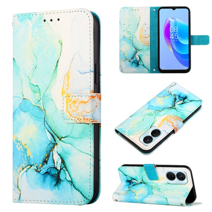 Marble flip leather phone case with blue-green pattern, stand cover and two-camera cutout