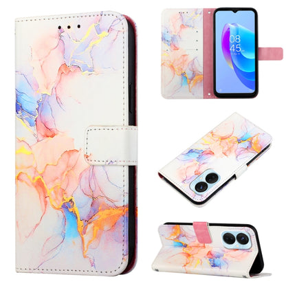 Marble flip leather phone case with pink-purple pattern, stand cover and two-camera cutout