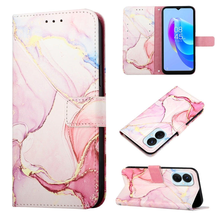 Marble flip leather phone case with rose-pink pattern, stand cover and two-camera cutout
