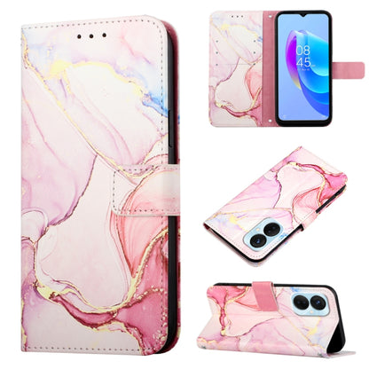 Marble flip leather phone case with rose-pink pattern, stand cover and two-camera cutout