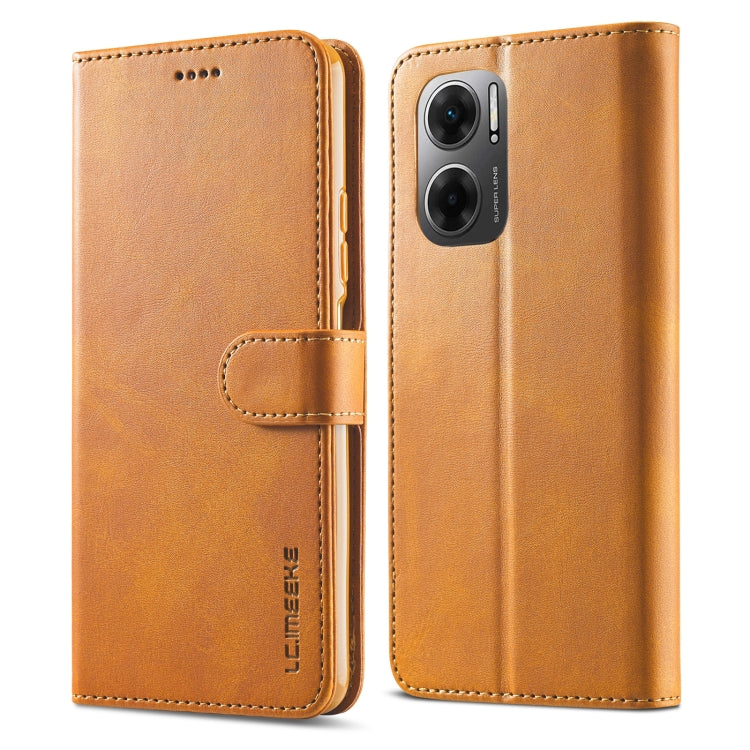 Brown leather-style flip phone case with card holder and camera cutout