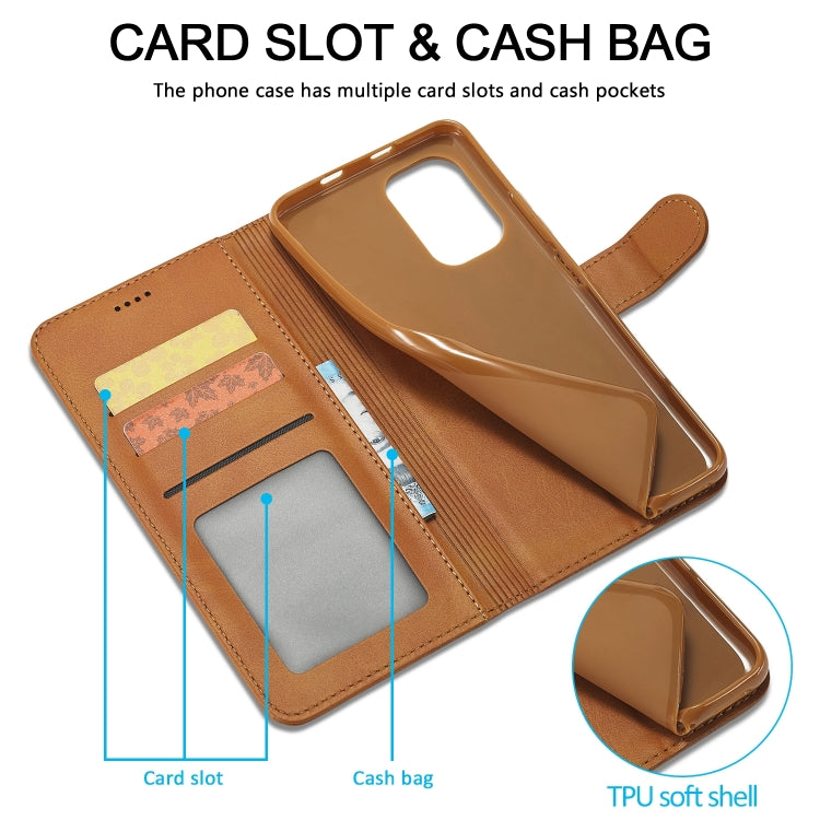Brown leather-style wallet phone case with card slots and cash pocket