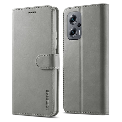 Calf texture leather phone case with flip cover, card slot, and camera cutout, grey
