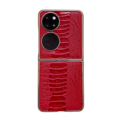 Red genuine leather phone case with crocodile texture, camera cutout and dual rings