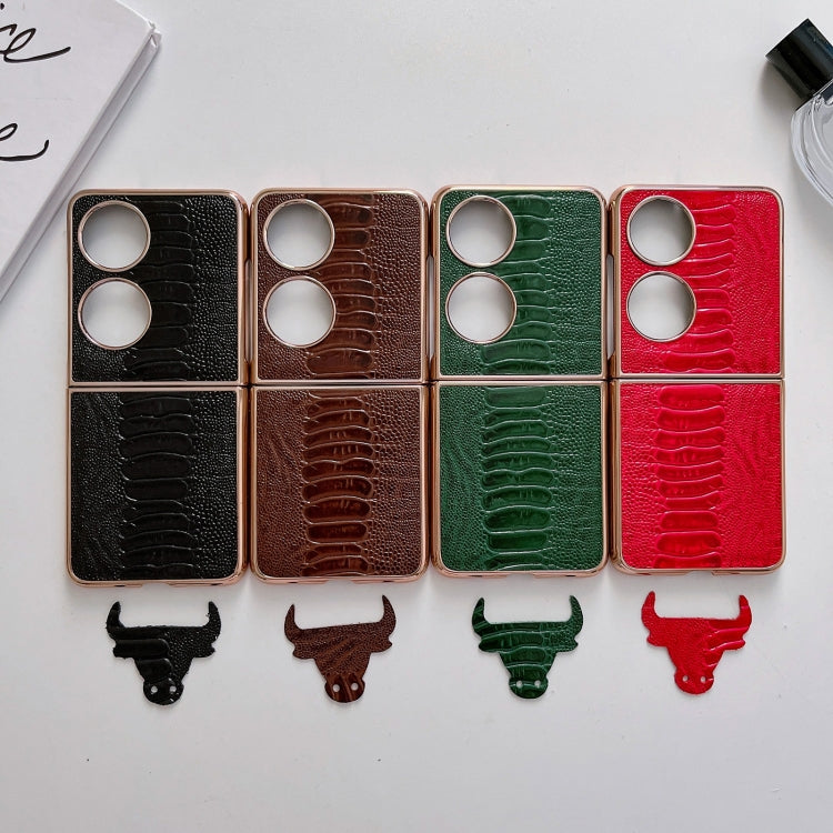 Set of four crocodile-texture phone cases in black, coffee, green, and red