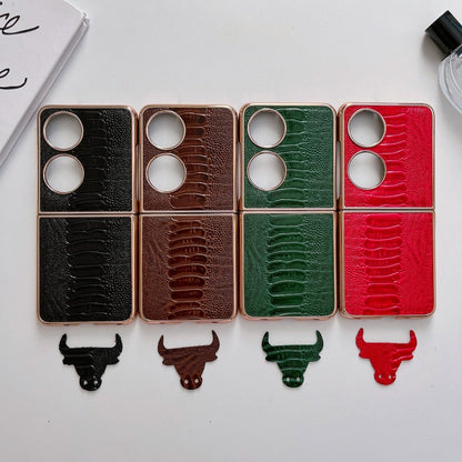 Set of four crocodile-texture phone cases in black, coffee, green, and red